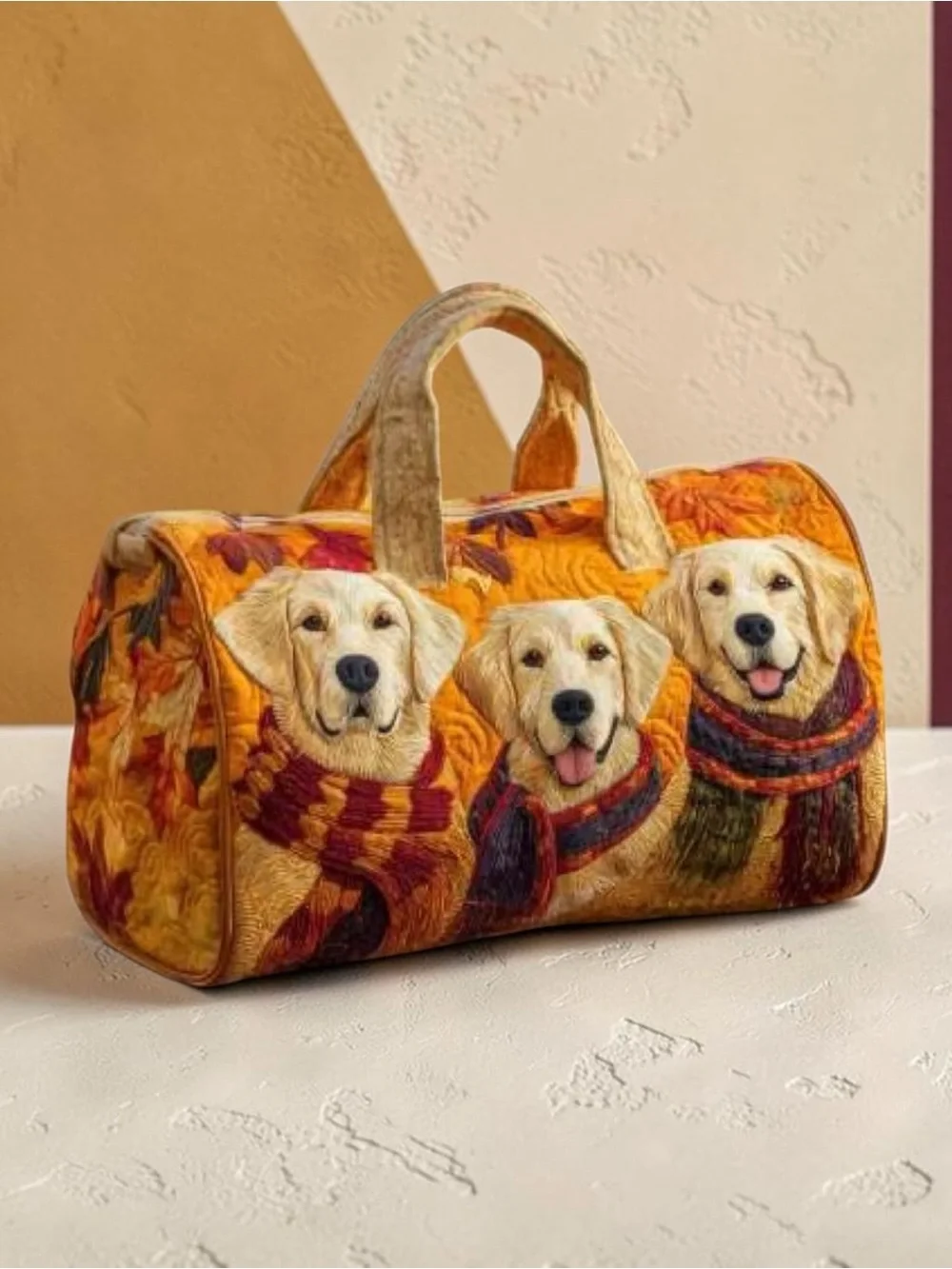 Golden Retriever Quilted Duffle Bag Autumn Fall Leaves Dog Lover Travel Tote